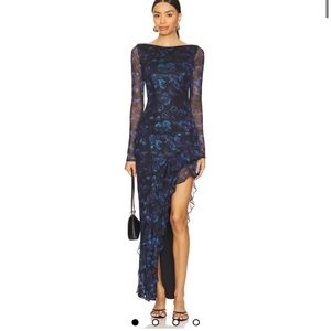 REVOLVE Blue Asymmetrical Long Sleeve Gown